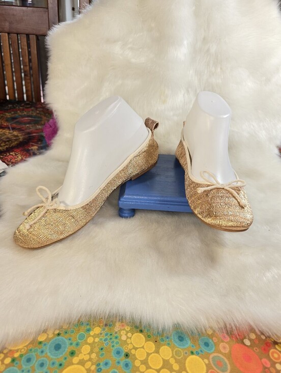 Zara Other - Zara Girls Shimmery Rose Gold Ballet Flats with Bow & Removable Ankle Ribbons
